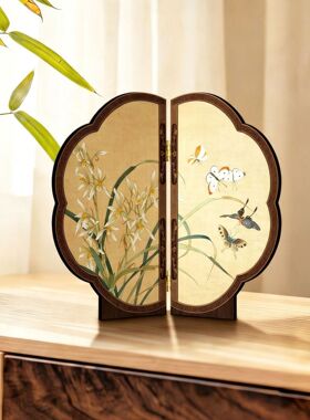 宋代美学茶桌禅意摆件高级感花鸟桌面小屏风新中式客厅装饰画礼品
