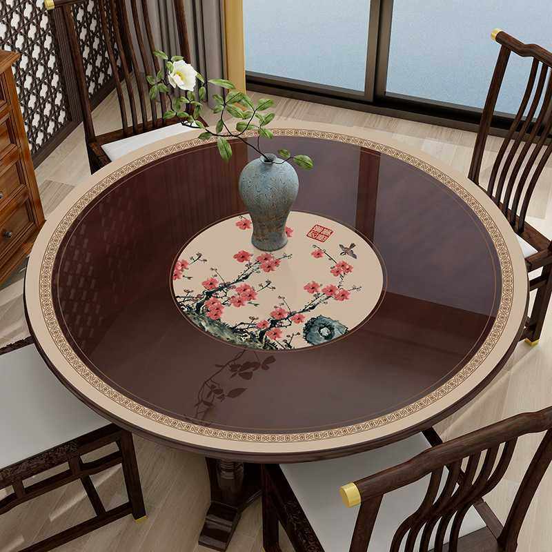 新款直销新中式透明大圆桌桌布防水防油圆形餐桌垫防辣椒油PVC软,淘宝优惠券,粉丝福利购,淘宝优惠卷