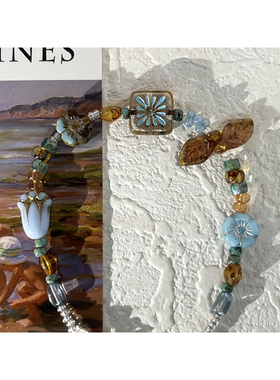 蓝水｜原创捷克珠透棕描蓝琉璃古董小众手工串珠手链