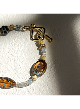 昏｜原创捷克珠棕色系古董小众美拉德琉璃手链