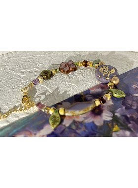 繁花｜原创捷克珠米珠紫色复古描金串珠手链