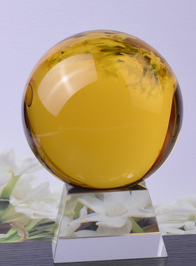 黄色水晶球开业礼品透明白色摆设