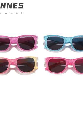 2024新款儿童彩色细闪亮片方框墨镜潮流时尚个性穿搭