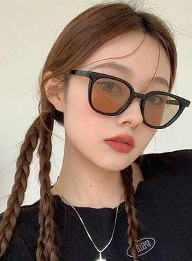 小红书韩版黑框茶色墨镜女夏海边防晒新款圆脸大脸显瘦网红