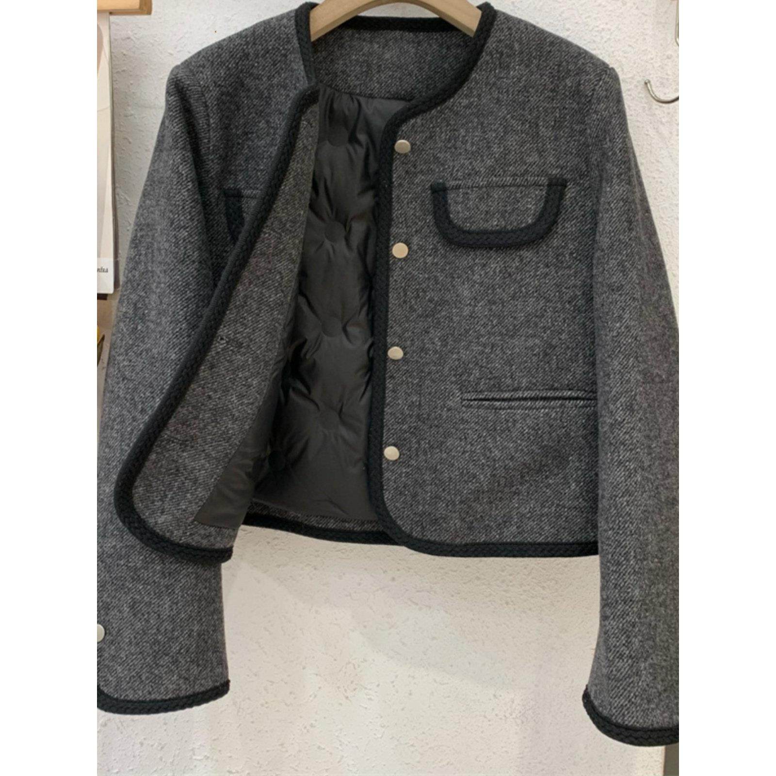 紫色小香风外套女短款2025冬季新款气质名媛加厚羽绒内胆毛呢西装,淘宝优惠券,粉丝福利购,淘宝优惠卷