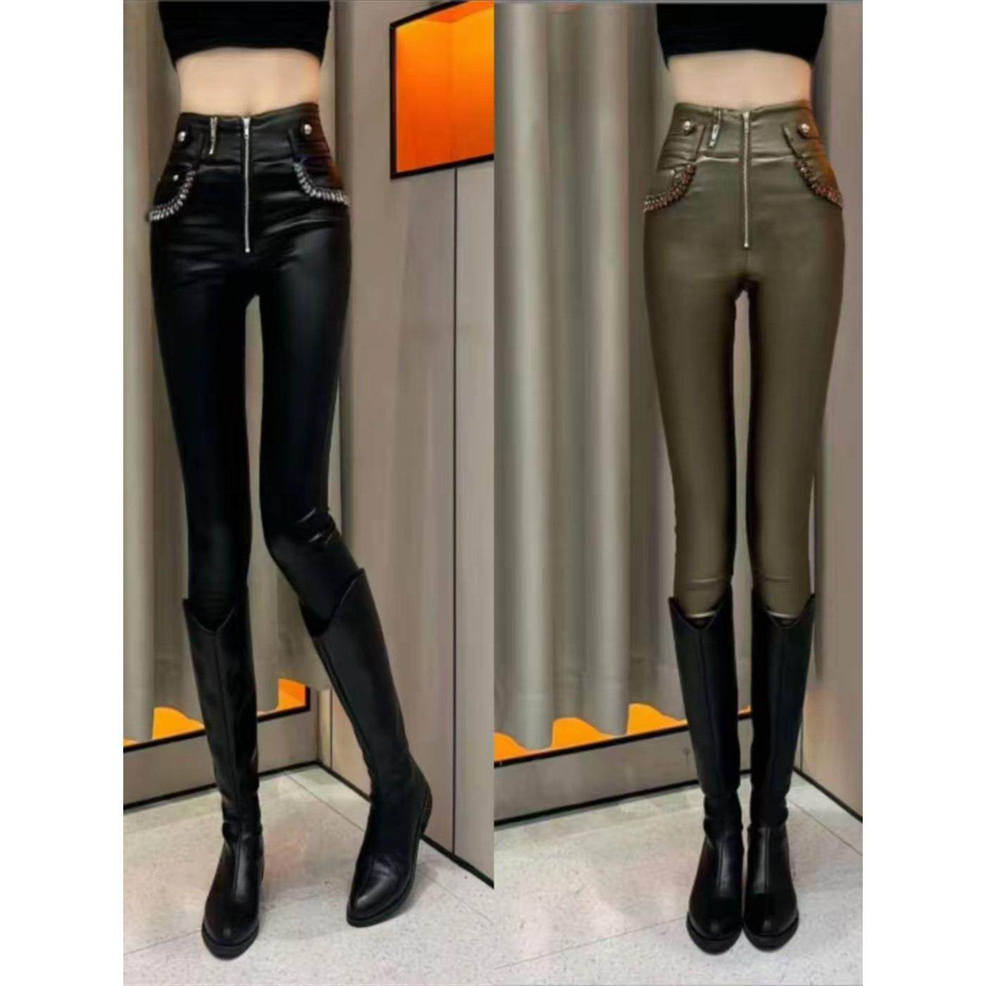 秋冬韩版修身弹力高腰磨毛带钻显瘦亮皮裤小脚铅笔裤,淘宝优惠券,粉丝福利购,淘宝优惠卷