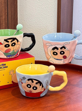 Crayon Shin chan mug, high aesthetic ceramic cup, cute couple water cup, household children's breakfast cup