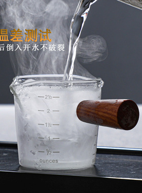 空盒子跨境高硼硅玻璃量杯双嘴奶盅家用加厚玻璃杯牛奶杯带刻度木