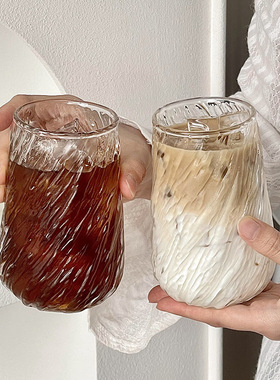 空盒子拿铁杯冷饮杯 高硼硅玻璃透明单层杯喝水杯 耐高温家用果汁