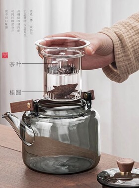 空盒子玻璃煮茶壶耐高温玻璃泡茶茶具家用围炉蒸煮提梁烧水壶电陶