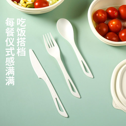 Disposable corn starch spoon individually packaged, thickened, biodegradable dessert fork spoon, commercial takeaway so - 图0