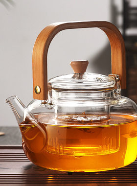 空盒子玻璃煮茶壶可提梁茶壶高硼硅玻璃围炉煮茶黑晶P炉家用蒸透