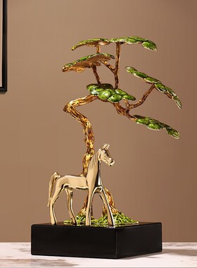 Spatio铜合金骏马青松桌面摆件