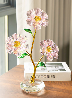 Spatio手工水晶玻璃三生花摆件