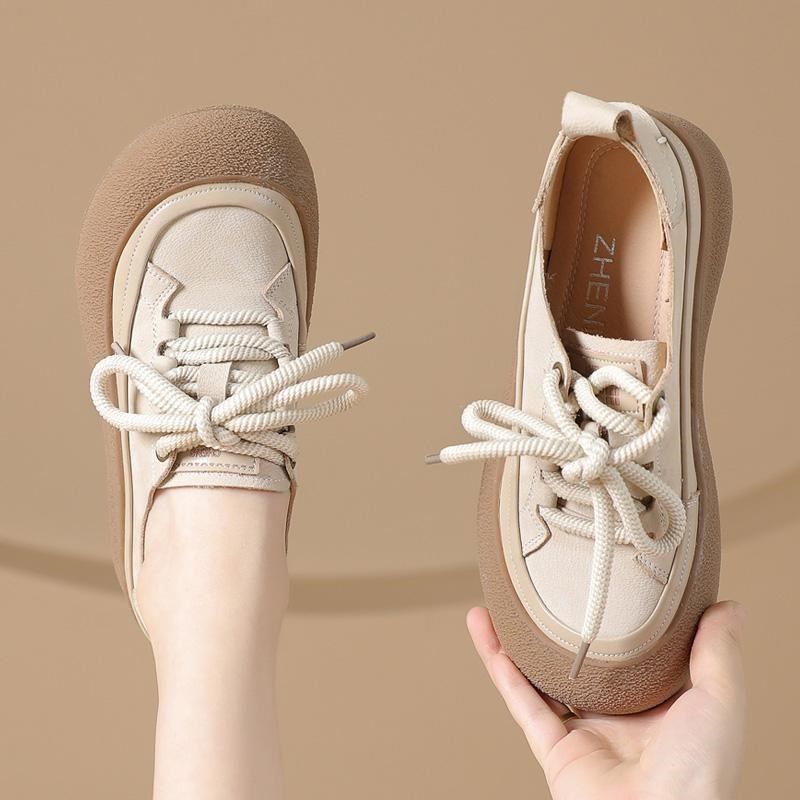 真皮厚底单鞋女春秋软底妈妈鞋休闲板鞋圆头系带深口松糕底小皮鞋,淘宝优惠券,粉丝福利购,淘宝优惠卷