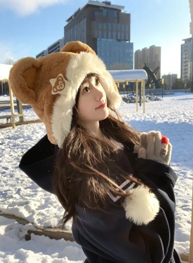 雪人手套女士冬针织毛线加厚保暖学生可触屏防寒可爱全指骑车手套