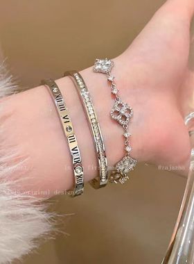 富家千金满钻手链四叶草锆石2025电镀新款爆款小众精致贵气手饰