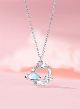 原创蓝色梦幻星球项链女轻奢时尚气质星星锆石不锈钢锁骨链