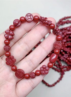 原矿朱砂多宝女款手链 D女款朱砂混搭多宝手串