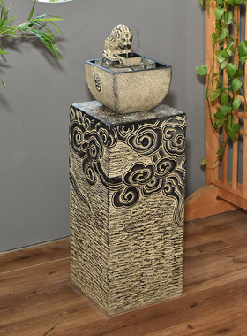 极速茶室装饰花盆摆件底座祥云柱 D水泥仿石柱创意艺术客厅落地摆