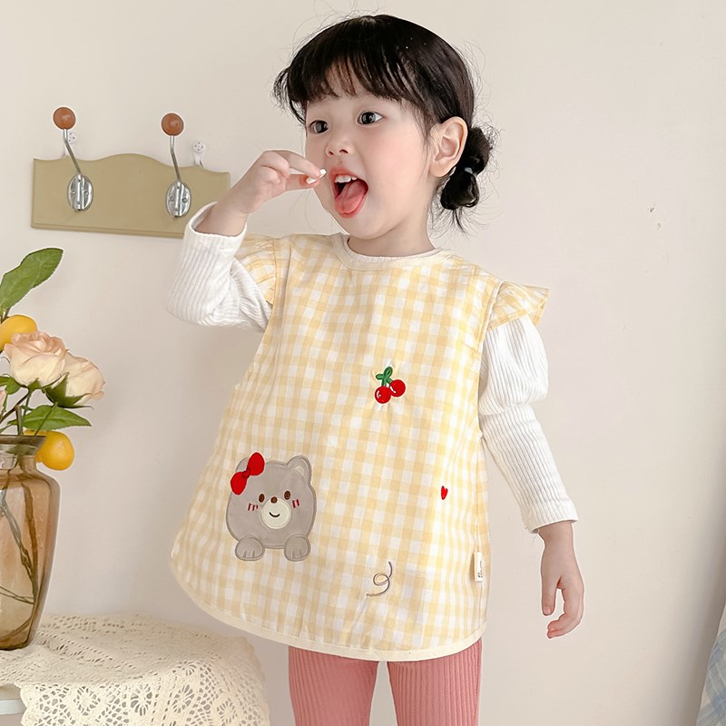 Girls pure cotton waterproof rice clothes for infants and babies eating sleeveless protective clothing apron children complementary food bibs fashionable thin style