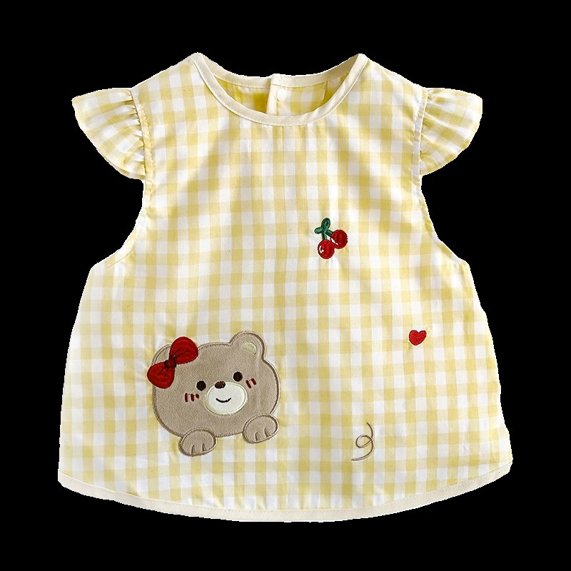 Girls pure cotton waterproof rice clothes for infants and babies eating sleeveless protective clothing apron children complementary food bibs fashionable thin style