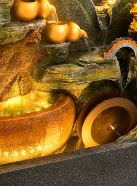 新中式假山流水屏风隔断水幕墙