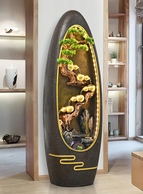 客厅假山流水风水轮摆件