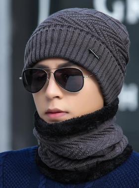 帽子男冬天潮针织帽加绒保暖围脖护耳毛线帽户外骑车防风寒鸭舌帽