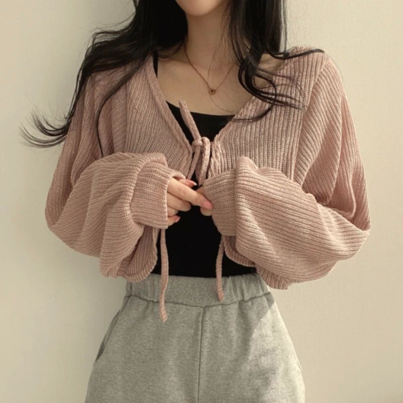 Lantern sleeve short cardigan jacket women灯笼袖开衫外套女式