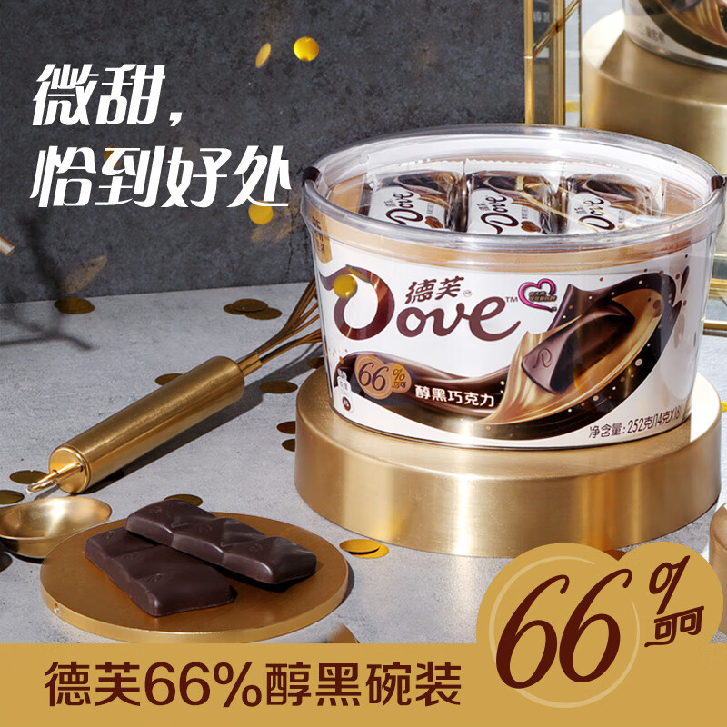 德芙(Dove)巧克力碗装252g纯黑66%可可醇黑巧克力办公室充饥零食-图0