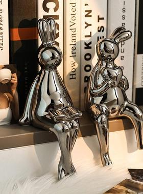 贝汉美创意兔子酒柜装饰品摆件轻奢高档玄关客厅书电视柜家居摆设