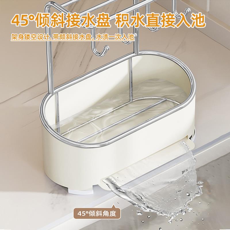 抹布架厨房置物架多功能水槽洗碗池沥水架台面钢丝球洗洁精收纳篮 - 图2