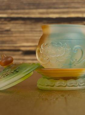 玻璃供水杯圣水杯家庭吉祥莲净水杯供品杯