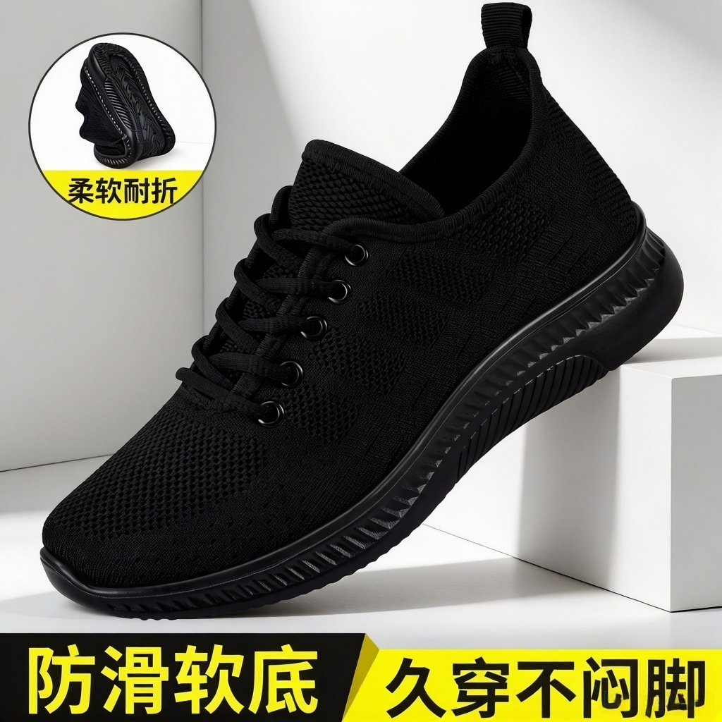 老北京布鞋夏季男士黑色网面透气运动休闲鞋简约软底轻便正品男鞋