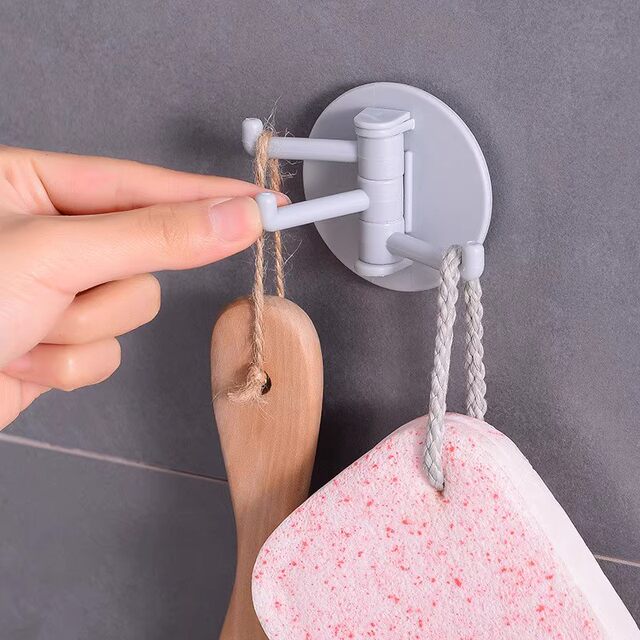 No hole-free 3-branch markless hook glue multi-function rotary hook kitchen bathroom wall three-fork hook