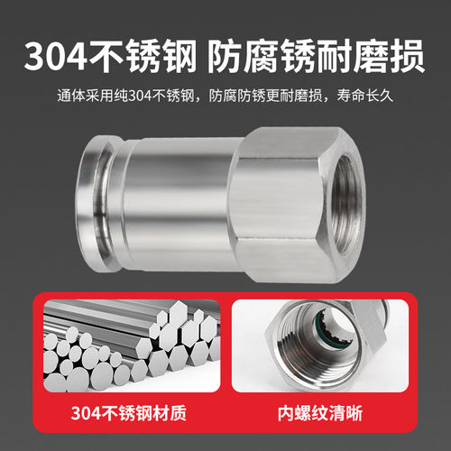 304不锈钢气动快速内丝接头快插直通PCF8-02耐高压耐高温6-01/03 - 图1