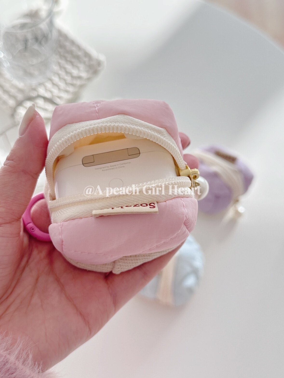 一只桃可爱马卡龙色蓝牙耳机收纳包迷你AirPods保护套绗缝小帐篷,淘宝优惠券,粉丝福利购,淘宝优惠卷