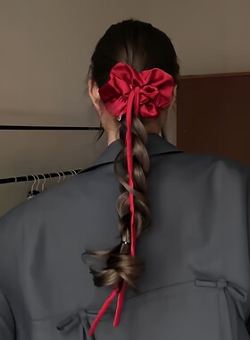 新年发饰法式缎面丝带蝴蝶结发圈女生编发盘发头饰装饰品拍照道具