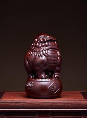 黑檀木雕貔貅摆件一对实木皮丘家居客厅办公室玄关工艺品开业送礼