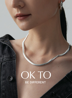 OKTO扁宽925银蛇骨项链