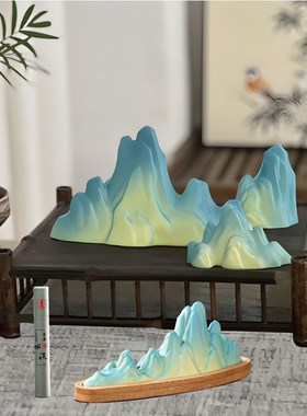 陶瓷假山装饰摆件桌面鱼缸造景古风文创装饰品只此青绿千里江山