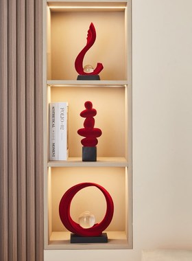 时来运转摆件玄关客厅电视柜酒柜装饰品轻奢高档现代简约红色软装