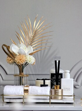 现代轻奢金边玻璃花瓶摆件设样板间酒店卫浴洗漱套装会所浴室摆台