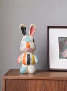 北欧风手绘兔子摆件客厅玄关桌面