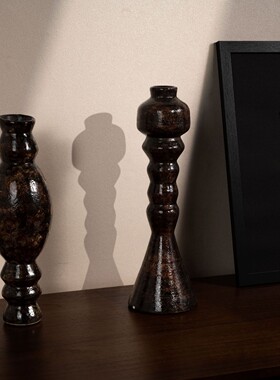 中古风艺术花器黑金摆件中古现代侘寂茶室桌面样板间装饰品