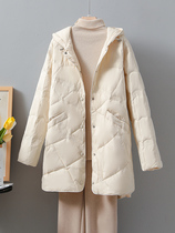 Boseldens joint Xiang Yun-tu light and thin down clothes female mid-length models 2023 new even cap loose white duck suede
