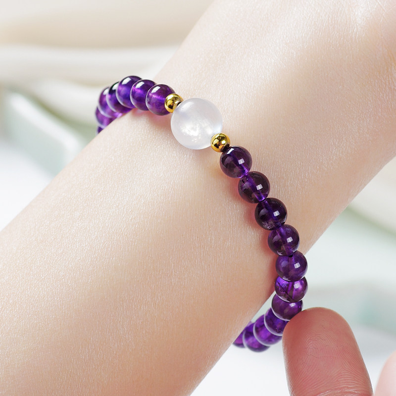 霜曙天然紫水晶手链女款白月光情绪稳定水晶手串转运珠情人节礼物,淘宝优惠券,粉丝福利购,淘宝优惠卷