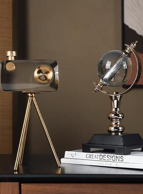 欧式书柜水晶相机摆件高端上档次轻奢现代地球仪摆设高级感