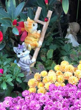 猫爬楼梯趣味摆件多肉花盆架装饰动物民宿别墅庭院阳台布景幼儿园